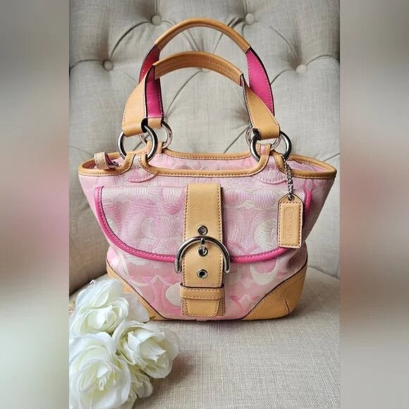 Coach Soho Signature Optic Jacquard Mini Bag Purse Tote Vintage #1853 PINK - Picture 1 of 17